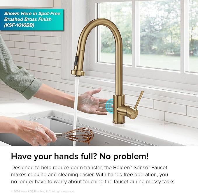 KRAUS Bolden Motion Sensor Single Handle Pull Down Touchless Kitchen Faucet in Spot-Free Stainless Steel, KSF-1616SFS