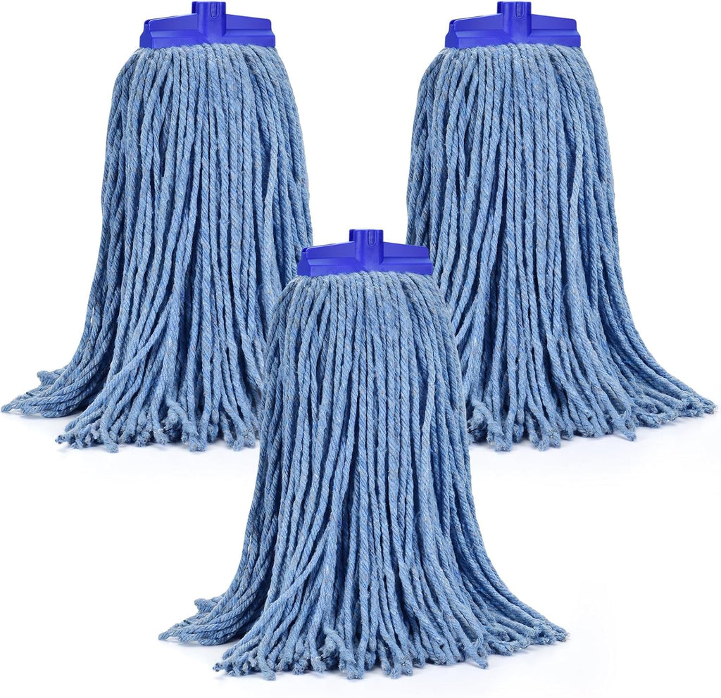 Matthew Cleaning Screw-on Heavy Duty Cotton Wet Mop Replacement Heads(Blue, Large,3Pack) with 2 Pack Microfiber Cloth for Residential & Commercial Floor Cleaning Use- Fit Standard American Screw
