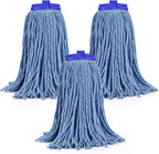 Matthew Cleaning Screw-on Heavy Duty Cotton Wet Mop Replacement Heads(Blue, Large,3Pack) with 2 Pack Microfiber Cloth for Residential & Commercial Floor Cleaning Use- Fit Standard American Screw