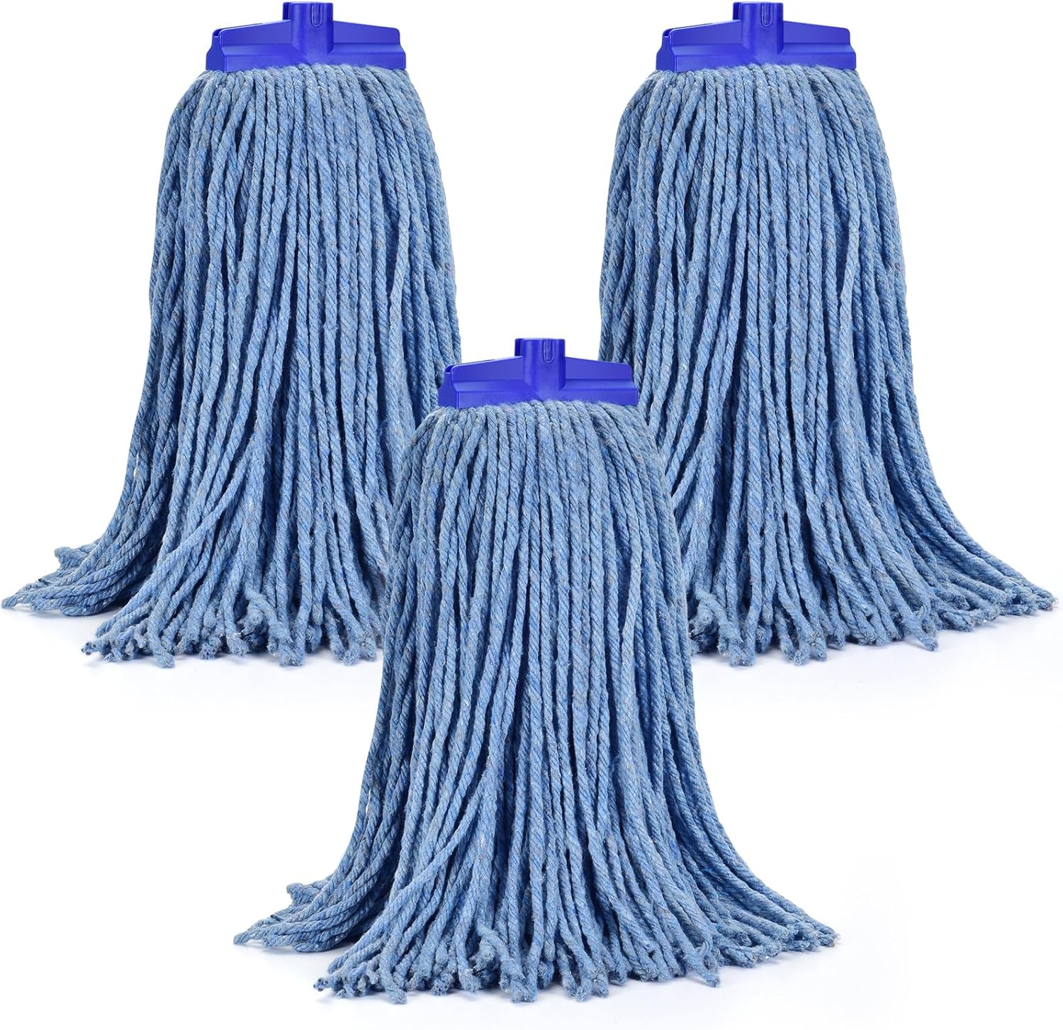 Matthew Cleaning Screw-on Heavy Duty Cotton Wet Mop Replacement Heads(Blue, Large,3Pack) with 2 Pack Microfiber Cloth for Residential & Commercial Floor Cleaning Use- Fit Standard American Screw