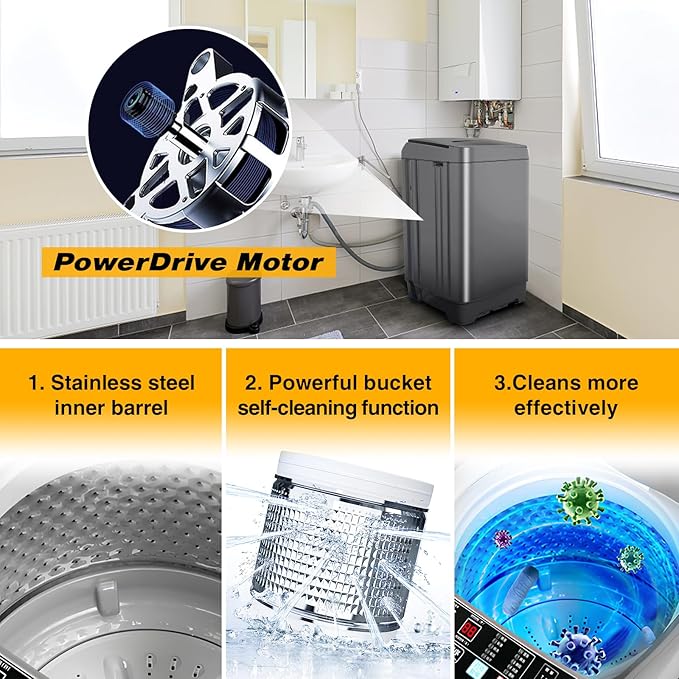 Portable Washing Machine 2.3 Cu. Ft. Full-Automatic Compact Washer Machine for Apartment, 10 Wash Program Small Portable Washer for Dorm, Apartment, RV, Home, Silver