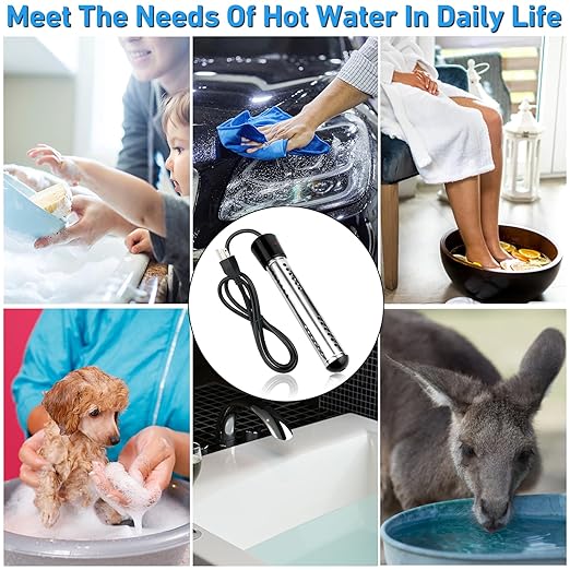Immersion Water Heater Electric, 2000W Portable Hot Water Heater with 304 S S Guard & LCD Thermometer, Submersible Water Heater Heats up 5 Gallons of Water in Minutes for Bucket Bathtub Small Pool