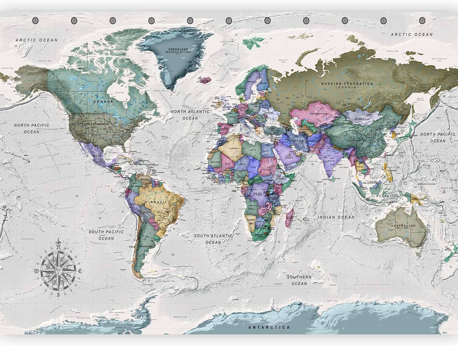 artgeist Wall Mural World Map 116x83 in - XXL Peel and Stick Self-Adhesive Wallpaper Removable Large Sticker Foil Wall Decor Print Picture Image Design Map of The World k-A-0380-a-a