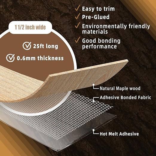 GSCIT Club Maple Edge Banding, 1 1/2 inch x 25ft Wood Edge Banding Pre-glued Flexible, Veneer Tape Banding for Cabinet