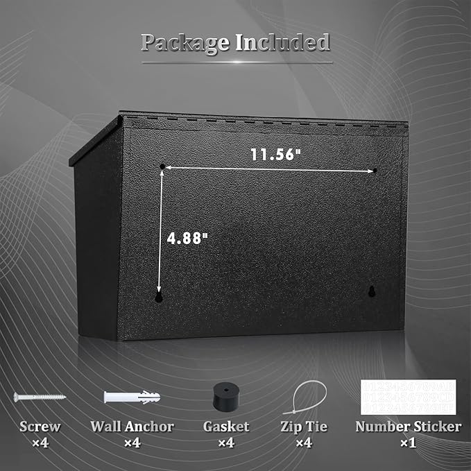 Dalmbox Wall-Mount Mailbox Large Mailbox for Post Rust-Proof Galvanized Steel Box for Outside or Townhouse Horizontal Style, Black, 15.7” x 4.3” x 9.4”