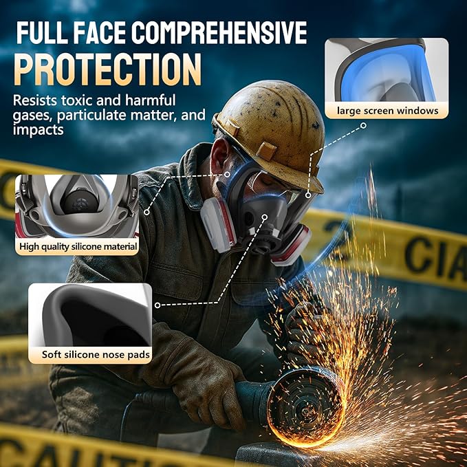 Gas Mask, Gas Masks Survival Nuclear and Chemical with 40mm & 6001 Activated Carbon Filter, Full Face Respirator Mask for Gases, Vapors, Dust, Chemical