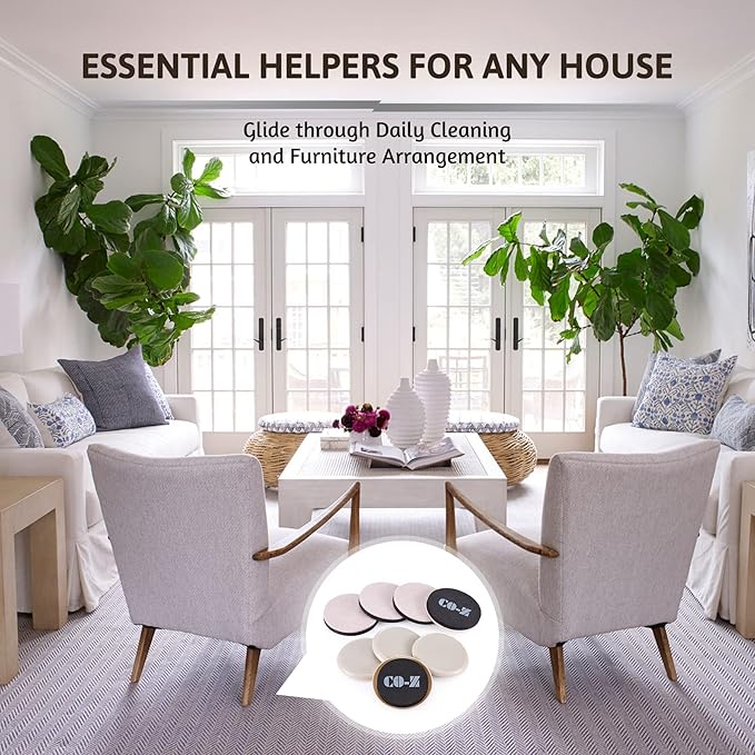 CO-Z Felt Furniture Sliders - 8 Pack with 4 Plastic & 4 Felt Sliders, 3 1/2" Reusable Furniture Sliders for Carpet Hardwood Floors, Heavy-Duty Furniture Gliders Movers, Moving Pads for Heavy Furniture