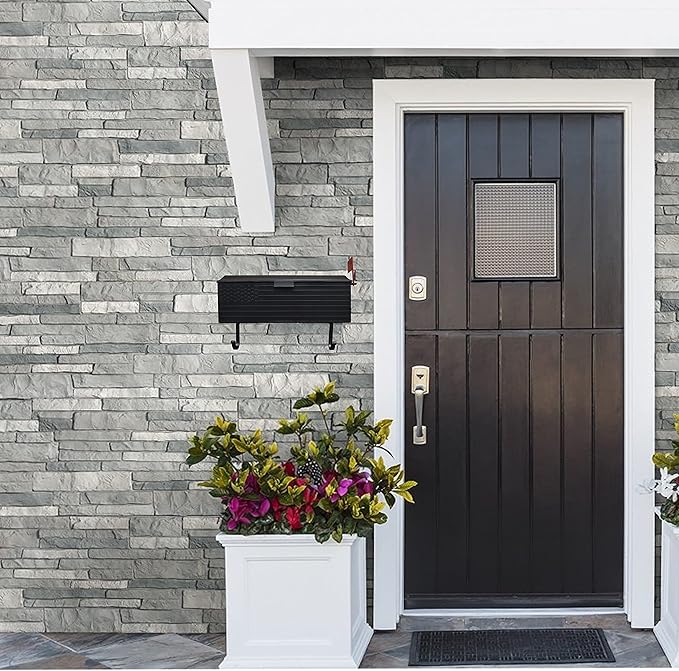 Black Patriotic Metal Wall Mounted Mailbox with Outgoing Mail Flag and Newspaper Hangers