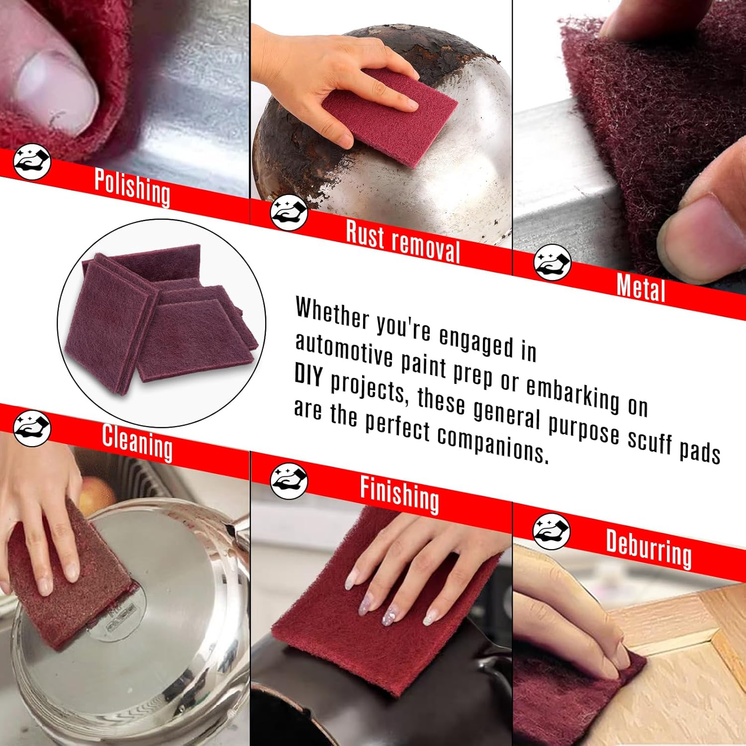 7447 General Purpose Scrub Pad - Maroon, 6" X 9", 20PCS Abrasive Finishing Pad for Paint Prep, Scuffing, Scouring, Sanding, Adhesion Scratch