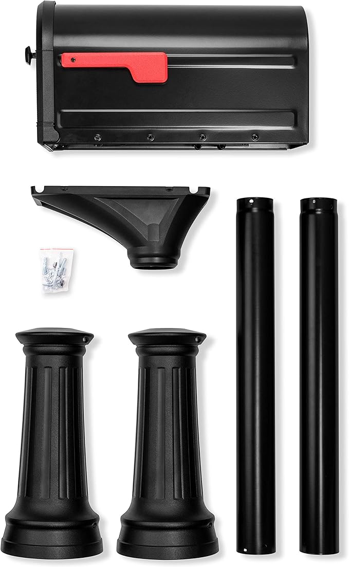 Architectural Mailboxes Roxbury Mailbox and Premium Steel Post Combo with Manhattan Address Plaque, Medium, Black