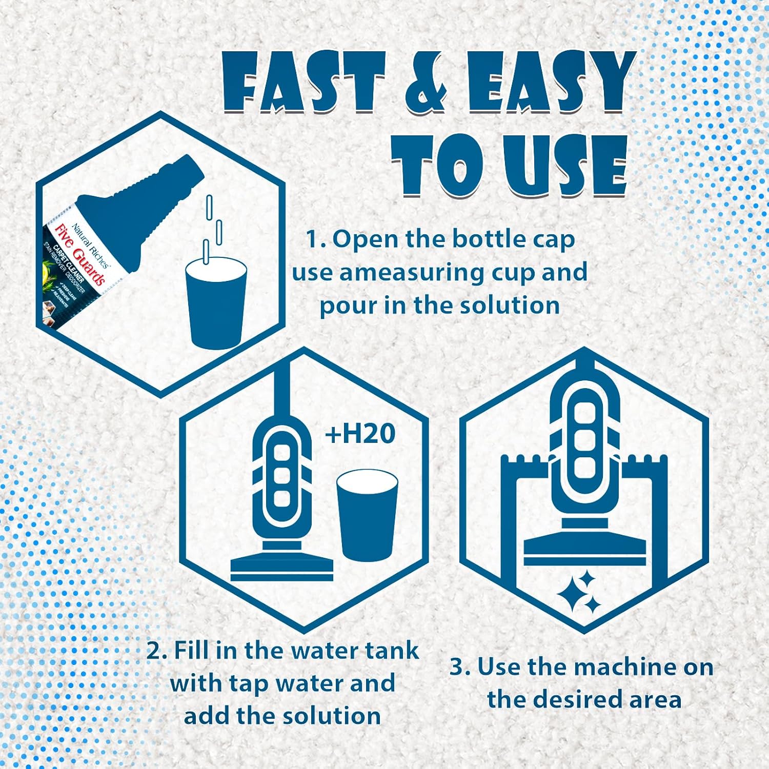 Natural Riches Organic Upholstery Carpet Cleaner Shampoo Solution Machine Use, A Miracle Carpet Cleaner Stain Remover Deodorizing Formula, Use On Rug Carpets Pet and Food Stains 32 fl oz