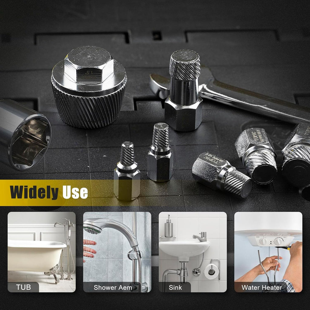 Topec 1.5'' Tub Drain Extractor, 8PCS Pipe Nipple Extractor Set with 1-inch Socket, Remove the Old, Broken, Stubborn, Rusted Drain Tub Bathtub Remover, Strong Grab Plumbing Tools with Storage Case