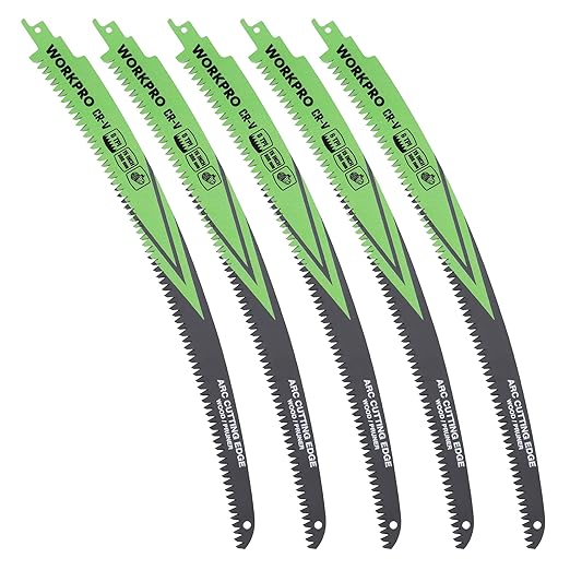 WORKPRO 15" Japanese Teeth Wood Pruning Reciprocating Saw Blades Set, Arc Cutting Edge 6TPI Pruning Saw Blades for Tree Pruning, Wood Cutting, Durable & Sharp, 5 Pack