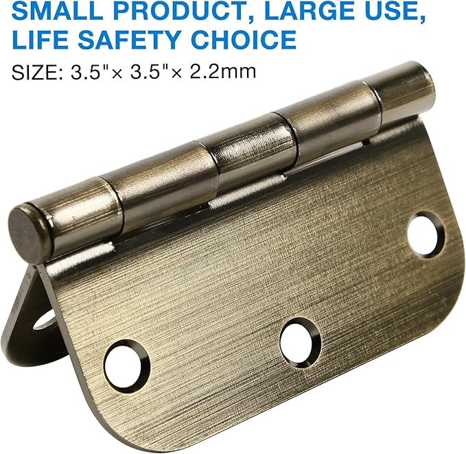 18 Pack Door Hinges Antique Brass 3.5 Inch Interior 3 1/2" Round 5/8" Radius Heavy Duty Metal Hardware Kit 3 ½" 5/8" Radius Flat Hinge for Bifold Doors Decor Master Bedroom Storage Room