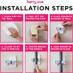 Combo 5 Slot Broom Holder w/ 1 Self Adhesive Mop Gripper No-Drilling, Wall Mount Tool Organizers For Kitchen, Garage, Laundry Room- Anti-Slip Hanger For Brooms, Mops, Rakes, Dustpans (Grey / White)