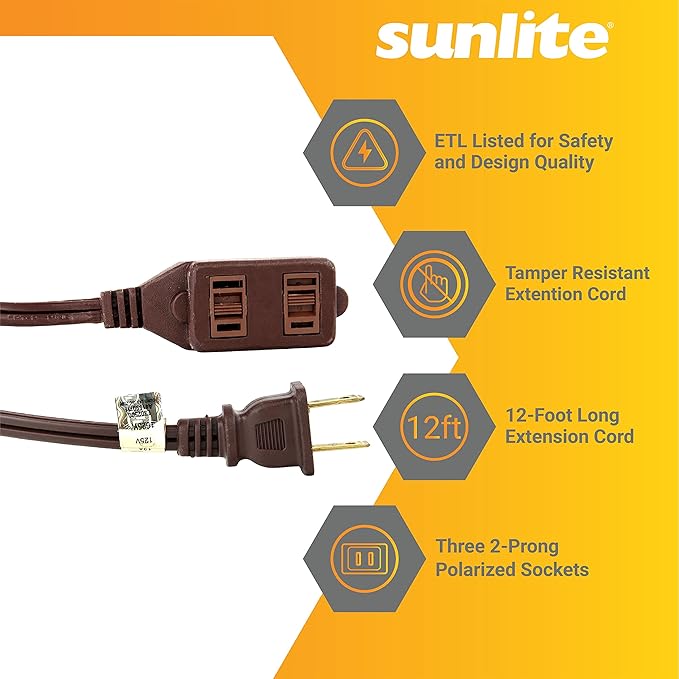 Sunlite 04115-SU EX12/BR 12 Foot Household Extension Cord, 2 Prong, 16/2 Gauge 13 Amp, Brown 12'