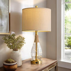 OYEARS 23" Table Lamps for Living Room Set of 2 Bedside Lamps for Night Stands Bedroom Lamps Farmhouse Rattan Boho Lamp Glass Nightlight End Table Lamp with USB C+A (Gold),Two Light Points