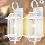 White Outdoor Wall Lantern 2-Pack, Large 18" Aluminum Exterior Wall Sconce Outdoor Porch Lights with Clear Glass, White Carriage Lights Outdoor Enclosed Bottom Outdoor Wall Light for House ETL listed