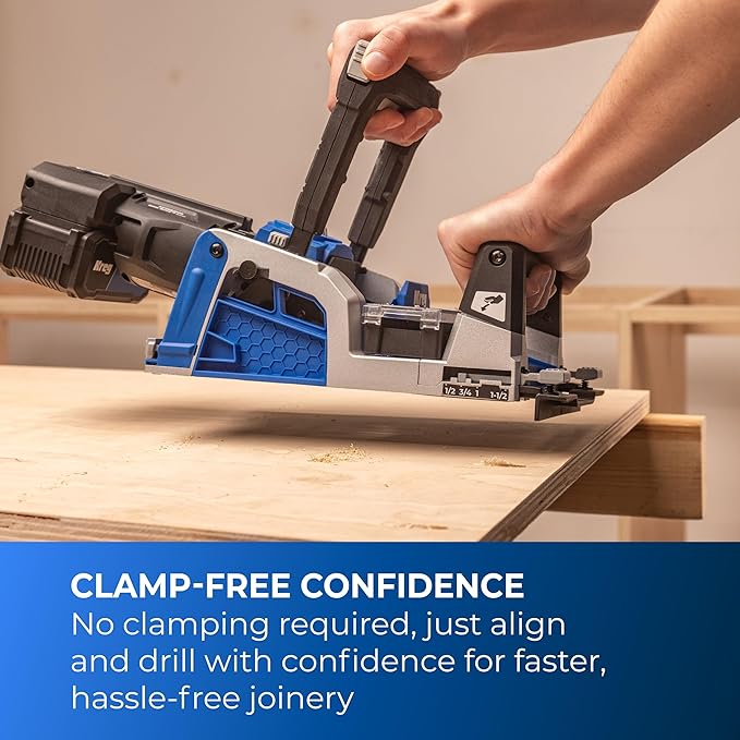 Kreg Rebel 20V Ionic Drive Pocket-Hole Joiner Kit - With 20V Blue Ion Charger & 2Ah Battery Pack - Precision Joinery Tool for Woodworking & Carpentry - Accessible Woodworking Tools - KPTBRB100A