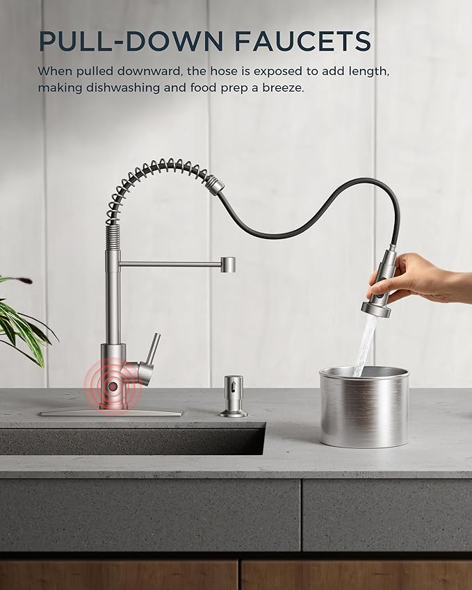 FORIOUS Touchless Kitchen Faucet Brushed Nickel, Smart Motion Sensor Spring Sink Faucet with Pull Down Sprayer Commercial Contemporary Hands-Free for Pot Filler, Farmhouse Camper Laundry Camper