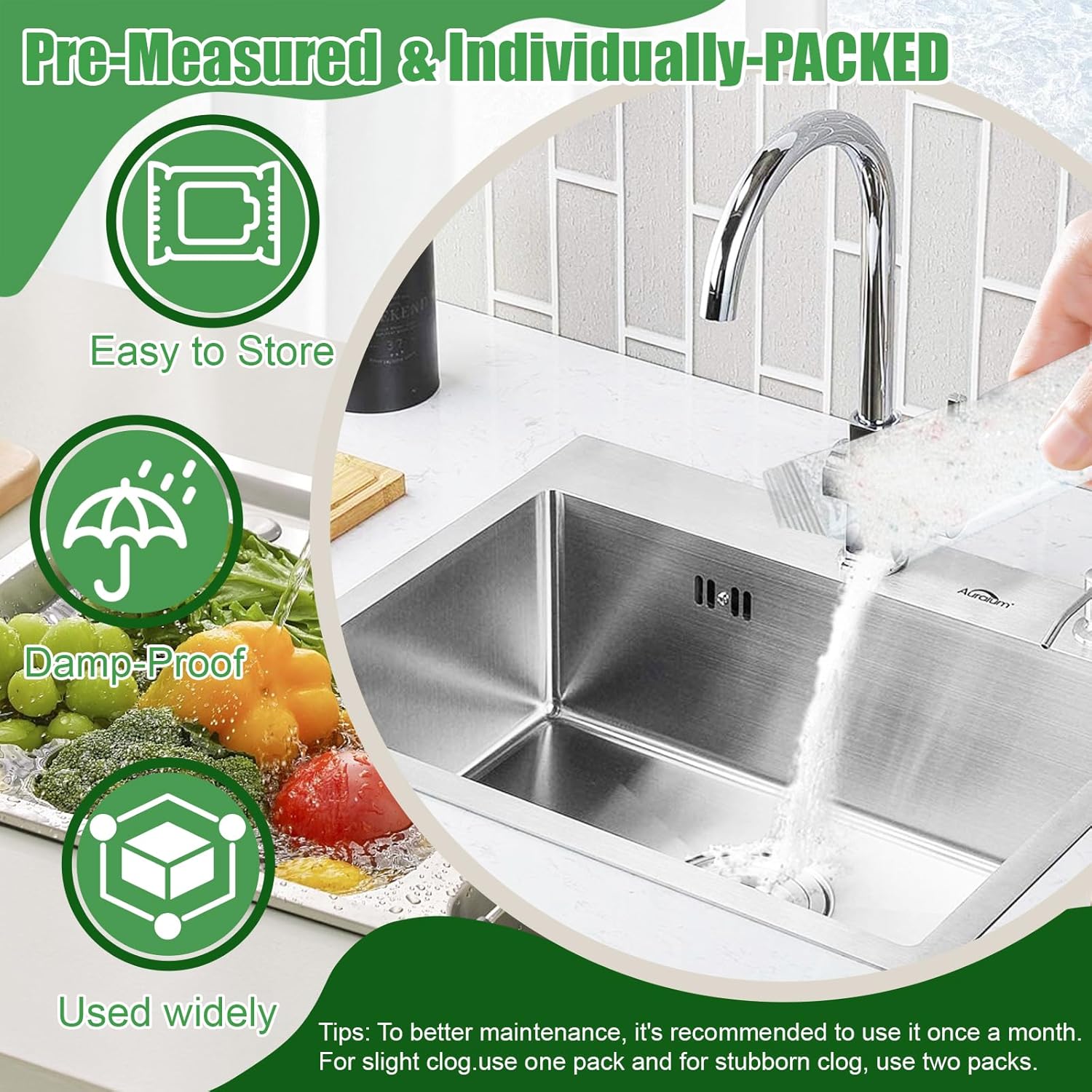 Drain Clog Remover Powder Sink Drain Cleaner for Hair and Grease, 18-Packs Heavy-Duty Powerful Kitchen Sink and Shower Unclogger, Pipe-Safe