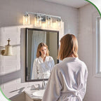 DORESshop 4-Light Vanity Light Fixtures, Chrome Bathroom Light Fixtures Over Mirror with Clear Glass Shade, Modern Vanity Lights for Living Room Bedroom