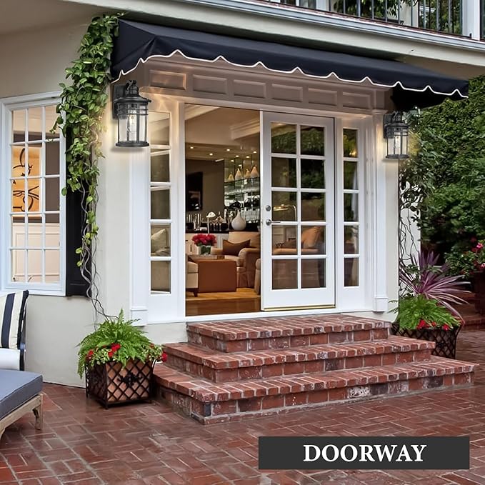 Darkaway Outdoor Porch Lights Wall Mount, Outdoor Light Fixtures Sconces Wall Lighting with Seeded Glass Waterproof Exterior Lights for Patio Yard House Hallway Doorway Garage(2 Pack, Black)