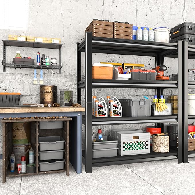 40" W Garage Shelving Heavy Duty, 1800LBS Loads Garage Storage Shelves Heavy Duty, 4-Tier Metal Shelving Units and Storage Racks, Industrial Utility Shelf,40" Wx16 Dx72 H, Black