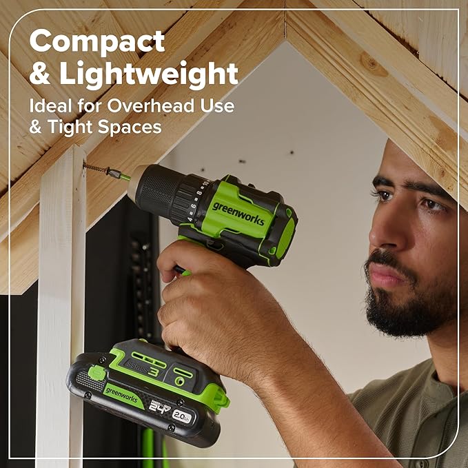 Greenworks 24V Cordless Brushless 5PCs Combo, Drill/Driver +Impact Driver +6.5" Circular Saw +Oscillating Tool +200LM Flashlight, 2.0Ah + 4.0Ah Batteries (24,000mAh Power Bank) and 65W USB-C Charger