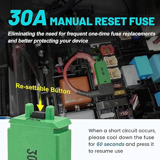 NuIth Manual Reset 30A Mini Fuse Circuit Breakers, E73 Low Profile ATM Circuit Breaker Blade Fuse DC 28V Resettable Standard Blade Fuses for Car Truck RV Marine (2PCS-30A)