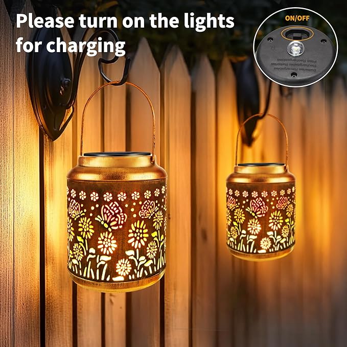 Brizled Butterfly Solar Lantern Lights with Colorful Projection, Christmas Birthday Gifts for Women Mom Grandma, Multicolor Hanging Lights Outdoor Waterproof, Solar Lantern Lights for Garden Patio