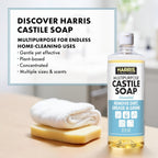 HARRIS Multi-Purpose Pure Liquid Castile Soap for Home Cleaning, Multi-Purpose Cleaner, For Dish Soap, Laundry Detergent, Kitchen and Bathroom Surfaces, Kids Rooms, Unscented, 32 Oz