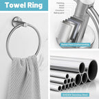 Bathroom Hardware Set, 4-Piece Towel Bar Set Brushed Nickel Towel Holder Set Includes 19.68 in Towel Bar,Toilet Paper Holder,Towel Ring and Towel Hook Wall Mount Bathroom Accessories Set