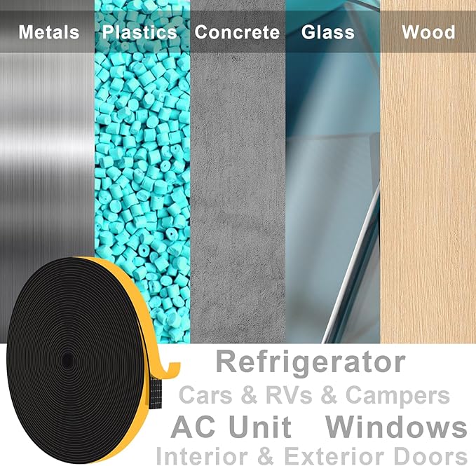 Adhesive Weather Stripping Foam Strip, Seal Gasket for Speaker, Door Insulation, Soundproofing Foam Seal Tape for Doors and Windows Shock Absorbing, Scratch-prevention（1/2 In x 1/16 In x 33Ft）