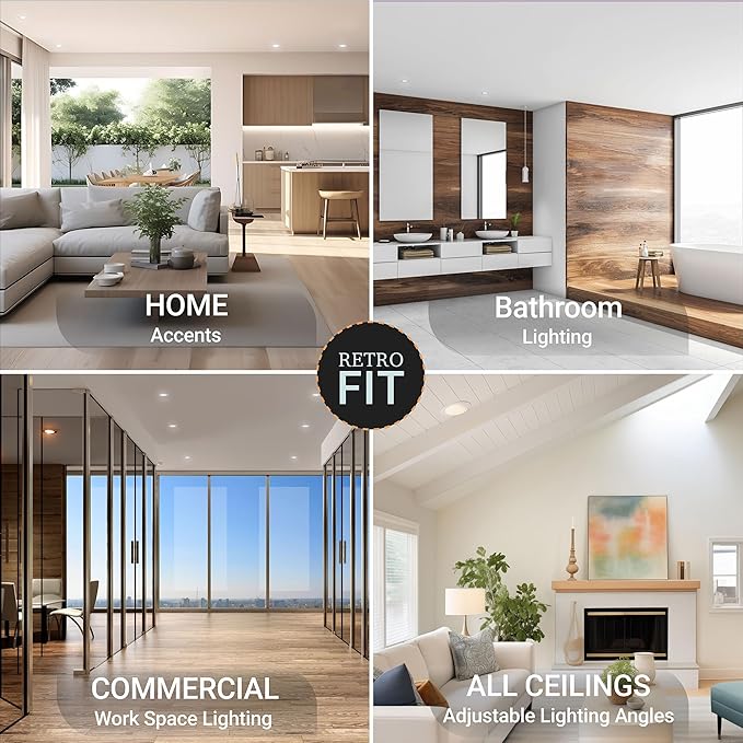 NUWATT 24 Pack 4 Inch Gimbal LED Recessed Lighting Retrofit, 4" Sloped Ceiling Light, 5 CCT 2700K/3000K/3500K/4000K/5000K, Dimmable, High Output 750LM, 10W, 90 CRI Eyeball Lights, Aluminum Trim, ETL