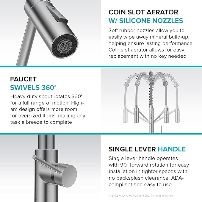 KRAUS Oletto 2-in-1 Commercial Style Pull-Down Single Handle Water Filter Kitchen Faucet for Reverse Osmosis or Water Filtration System in Spot-Free Stainless Steel, KFF-2631SFS