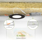 ASD 6 Pack 3 Inch LED Recessed Light 6W, 5 CCT 2700K-5000K CRI90+, IC Rated Ultra Thin Dimmable Ceiling Lights with J Box, Canless Wafer Downlight, Round Slim Panel Lighting, UL Energy Star, Black