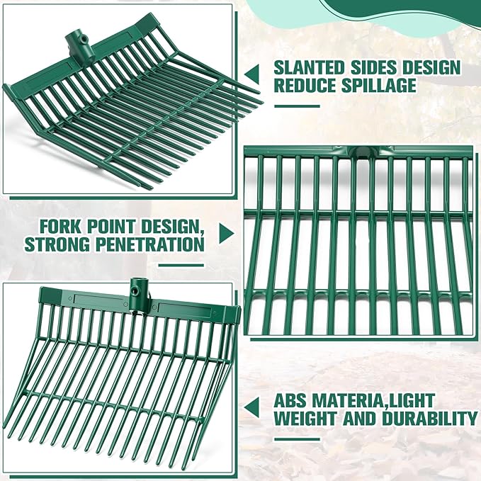 Lasnten Manure Fork Replacement Head, 18 Tines Pitchfork Head with Screws and Nuts, Horse Manure Rake for Picking up Grass and Hay(Army Green,2 Pcs)