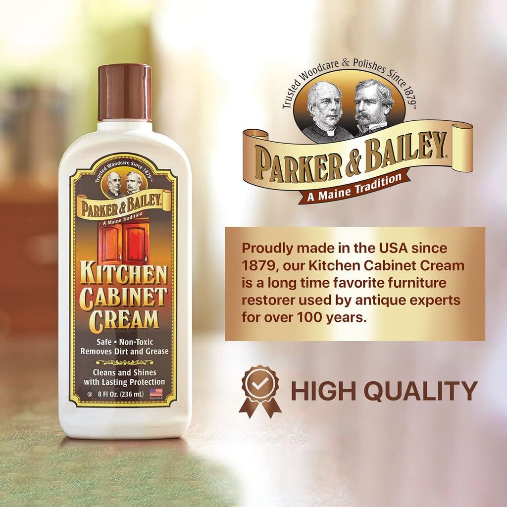 Parker & Bailey Kitchen Cabinet Cream - Multi-surface Wood Cleaner and Polish Furniture Quick Shine Restorer Protector Cabinets Surface Cleaner House Cleaning Supplies Home Improvement
