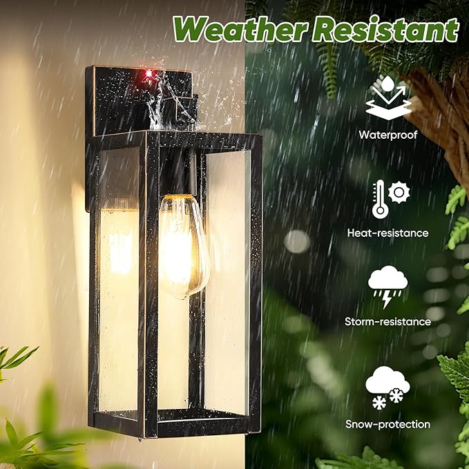 Upgraded Motion Sensor Outdoor Wall Light, Large Size Dusk to Dawn Porch Light Outdoor Wall Sconce Lantern, 3 Lighting Modes Exterior Lighting Fixture Wall Mount, Bronze Outside Light for House Garage