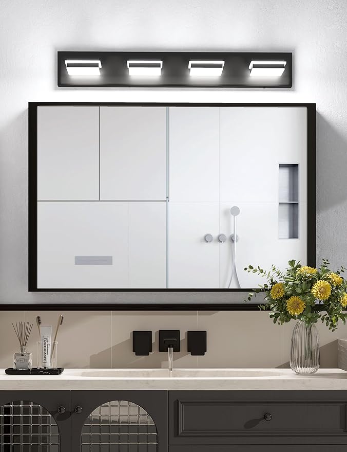 VOLISUN 5CCT Bathroom Light Fixtures Over Mirror, Dimmable, 360°Rotatable Head, 30 inch, 4 Light Bathroom Vanity Light Fixtures, Black LED Vanity Lights for Bathrooms-ETL Certificated