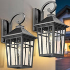 Darkaway Large Outdoor Wall Lights for House, 18inch Exterior Lighting Fixtures 2pcs Wall Mount Outdoor Porch Lights Black Outdoor Sconce Lights with Seeded Glass for Hallway Garage