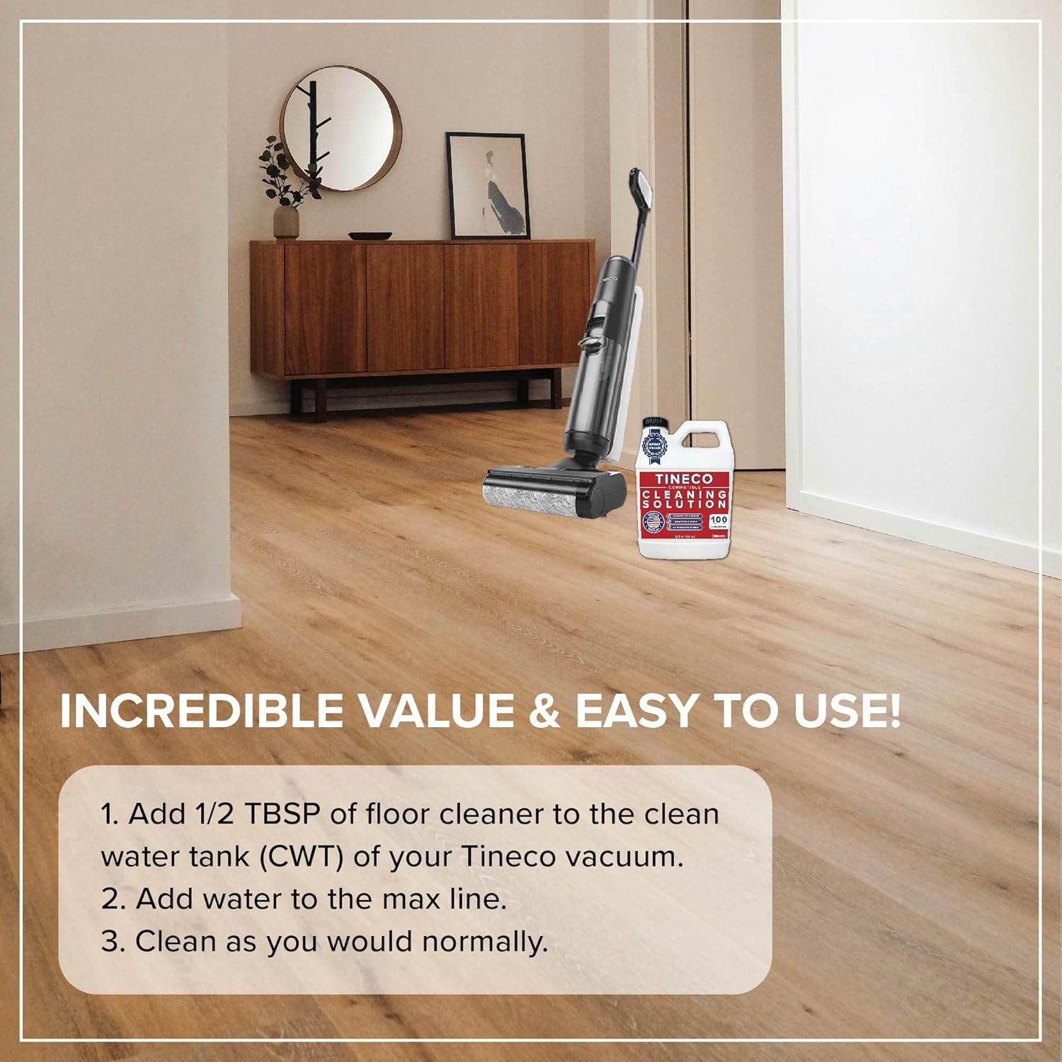 Floor Cleaner Compatible with Tineco - 100 CLEANINGS - 32oz Floor Cleaning Solution for Tineco - Universal Wood Floor Cleaner - Safe, All-Natural - For iFloor3, S7 Pro, S3, S5, S6 (No Steam Models)
