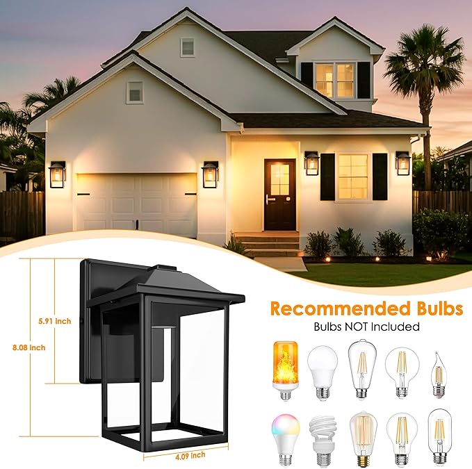 Outdoor Wall Lantern, Exterior Waterproof Wall Sconce Light Fixture, Black Front Door Mounted Lighting with Clear Glass, Anti-Rust Porch Lamp