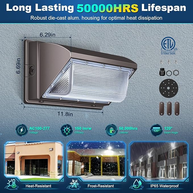 ledmo LED 120W Wall Pack Light with Photocell, 15840LM 5000K Dusk to Dawn Outdoor Commercial Security Lighting, IP65 Waterproof Outdoor Wall Lights