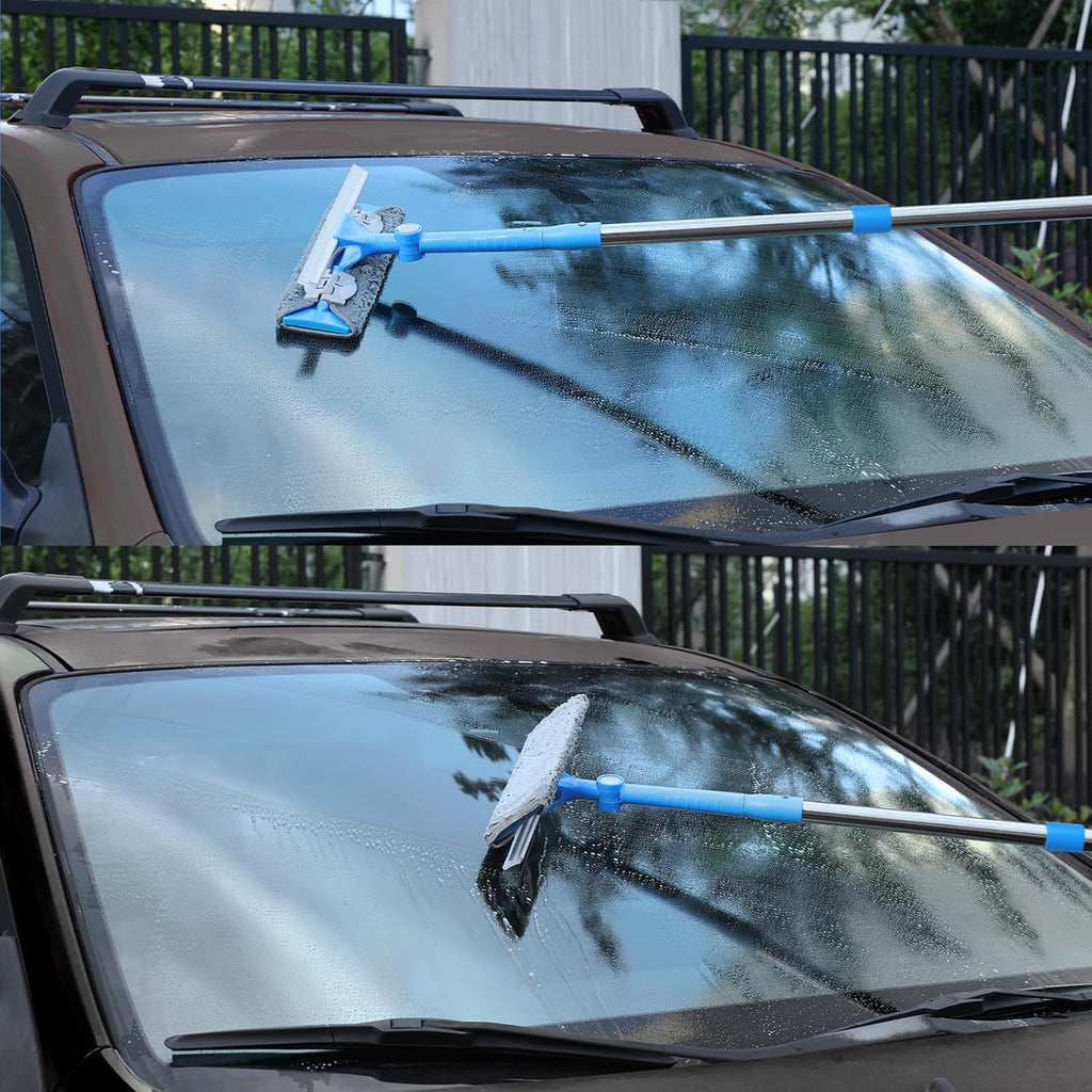 6.7 Feet Window Squeegee, 2-in-1 Window Cleaner Tool with Extension Poles, Squeegee for Window Cleaning Kit, Window Washing Equipment for Car Windshield Glass Door Indoor Outdoor High Windows