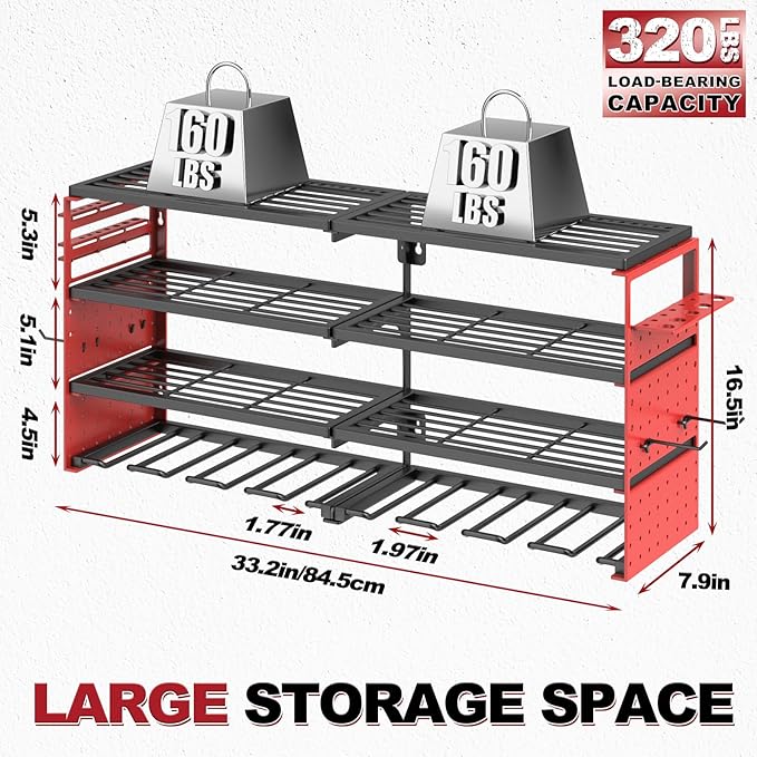 Power Tool Organizer Wall Mount, 4 Layer Heavy Duty Metal Tool Storage Rack, Power Tool Shelf Battery Storage with 8 Cordless Drill Holder，Utility Racks for Garage Workshop
