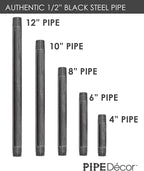 PIPE DÉCOR 1/2” x 12” Malleable Cast Iron Pipe Nipple, Pre Cut Connectors, Industrial Steel Grey Fits Standard Half Inch Black Threaded Pipes Nipples and Fittings, Build Vintage DIY Furniture, 6 Pack