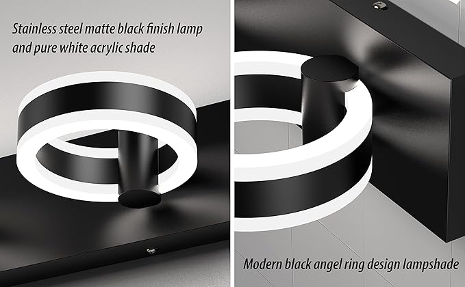 LED Bathroom Light Fixtures, 24inch Black Vanity Lights, Modern 3 Light Acrylic Wall Sconces, 350° Rotatable Wall Lighting Fixture Over Mirror