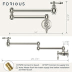 FORIOUS Pot Filler Faucet Brushed Nickel, Folding Stretchable Solid Brass Wall Mount Commercial Traditional Faucet Over Stove with Antique Double Joint Swing Arm for Kitchen Restaurant Vintage